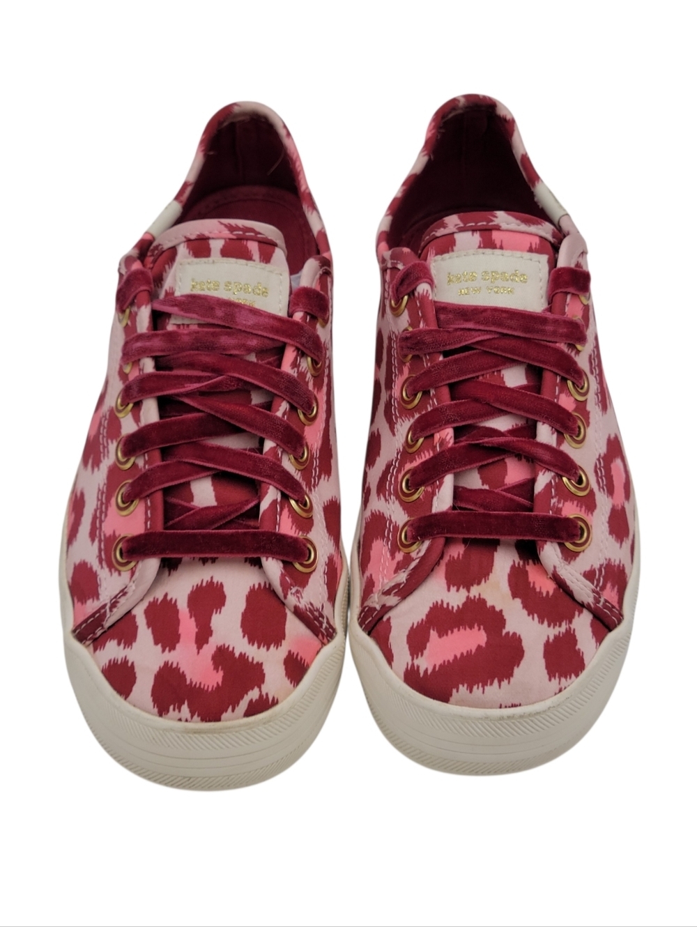 Keds Kate Spade Sneakers Women Size 7 Pink Burgundy Satin Velvet Shoelaces Logo - Picture 6 of 13